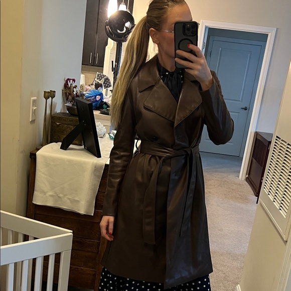 Banana Republic Dark Brown Leather Trench Coat - Picture 2 of 7